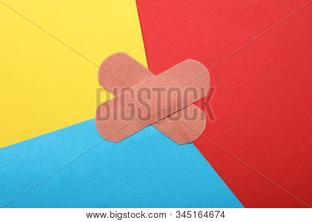 Sticking Plasters On Color Background, Top View