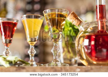 Different Bitters And Liqueurs in the bar