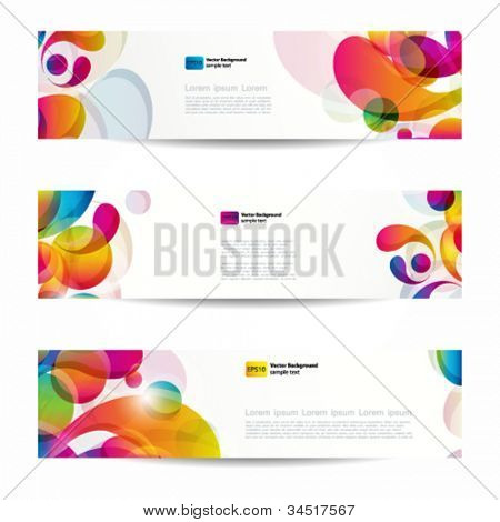 Abstract web banners with colorful arc-drop for your www design