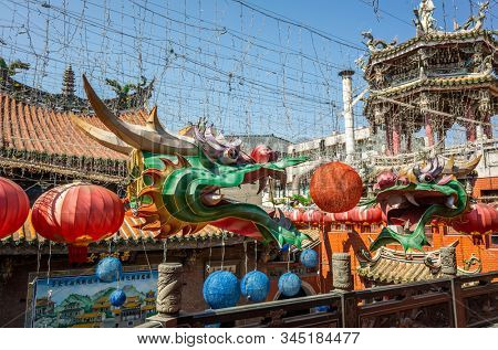 Lukang, Taiwan - October 18th, 2019: dragon lanterns Lukang Tianhou Temple, also known as Mazu Temple at Changhua, Taiwan