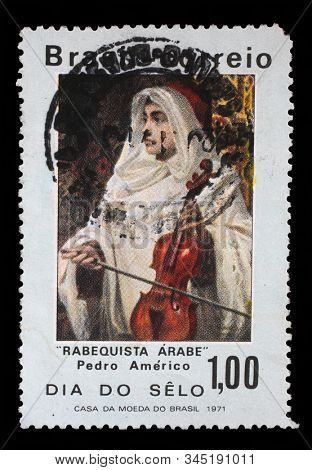 ZAGREB, CROATIA - SEPTEMBER 18, 2014: A stamp printed in Brazil shows Arab Violinist, by Pedro Americo, circa 1971.