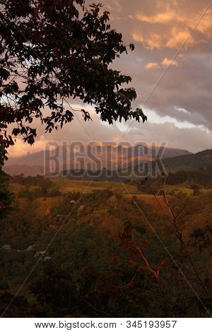 Sunset In The Middle Of The Colombian Tropics. The Sierra Nevada De Santa Marta (snowy Mountain Rang