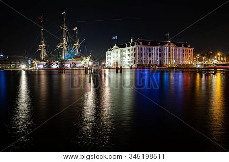Amsterdam, Netherlands - December 29, 2019 :  National Maritime Museum On The Foreground.