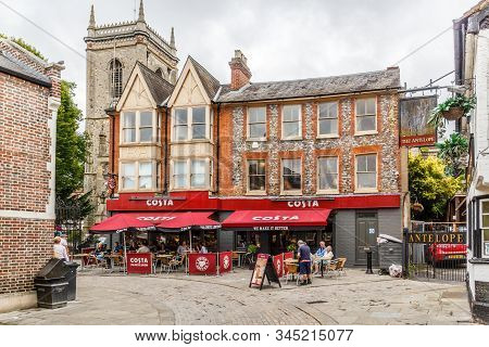 High Wycombe, England - 14th August 2015: Costa Coffee And The Antelope Pub In Church Sqare.  The Ar