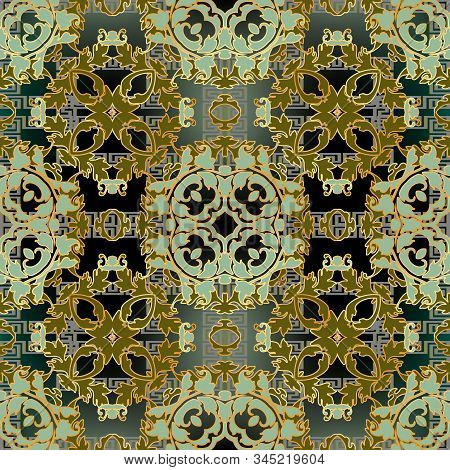 Baroque Vector Seamless Pattern. Tribal Ethnic Style Greek Borders. Vintage Floral Baroque Victorian