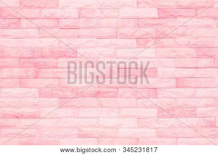 Pastal Pink And White Brick Wall Texture Background. Brickwork Or Stonework Flooring Interior Rock O