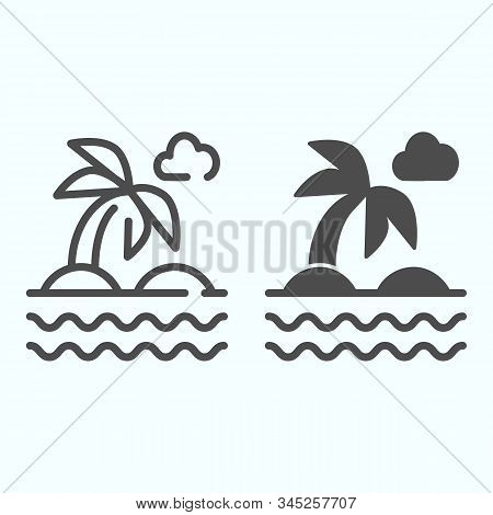 Isle Line And Solid Icon. Island Line Beach Palm And Sea Illustration Isolated On White. Tropical Or