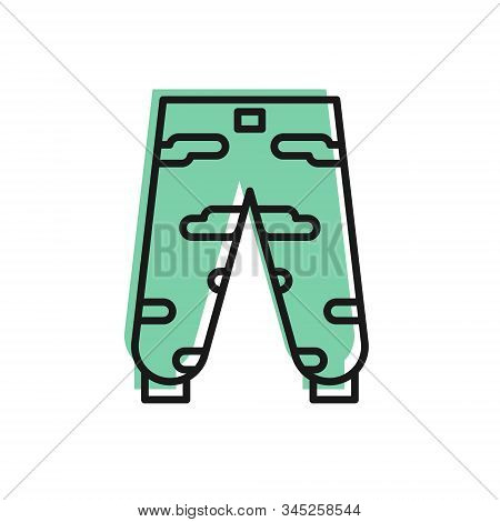 Black Line Camouflage Cargo Pants Icon Isolated On White Background. Vector Illustration