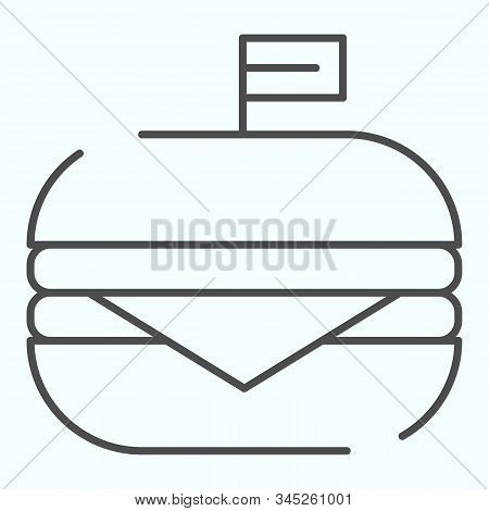 Burger With American Flag Thin Line Icon. Independence Day Food Vector Illustration Isolated On Whit