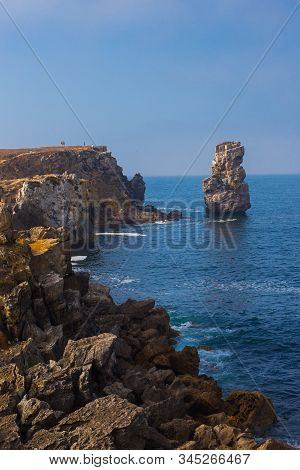 Papoa Cliffs And Sea In Peniche. Portugal