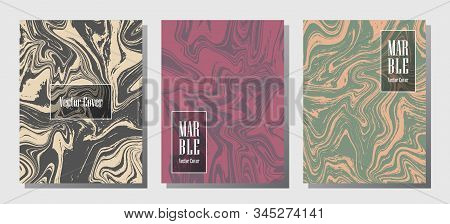 Abstract Marble Prints, Vector Cover Design Templates. Fluid Marble Stone Texture Iinteriors Fashion