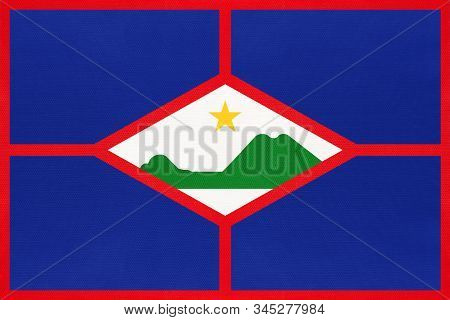 Sint Eustatius Island National Fabric Flag, Textile Background. Symbol Of International Caribbean Wo