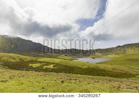 View Towards The Western Rim Of The Corvo Caldera On The Island Of Corvo In The Azores, Portugal.