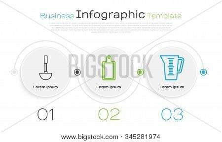 Set Line Kitchen Ladle , Cutting Board  And Measuring Cup. Business Infographic Template. Vector