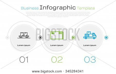 Set Line Railway Carriage , Envelope  And Delivery Truck With Cardboard Boxes. Business Infographic