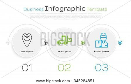 Set Line Placeholder On Map Paper, Forklift Truck  And Delivery Man With Cardboard Boxes . Business