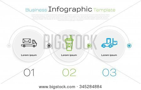 Set Line Post Truck , Coffee Cup  And Forklift Truck . Business Infographic Template. Vector