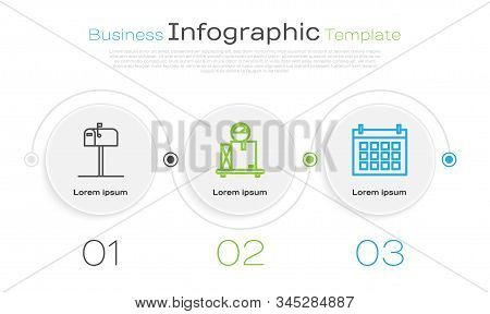 Set Line Open Mail Box , Scale With Cardboard Box  And Calendar . Business Infographic Template. Vec