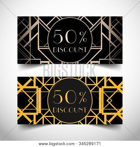 Art Deco Vintage Invitation Template Design With Illustration Of Flapper Girl. Retro Party Backgroun