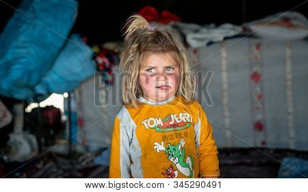 Shiraz, Iran - May 2019: Qashqai Turkish Nomadic Child Inside A Tent. The Qasqhai Are Nomadic People