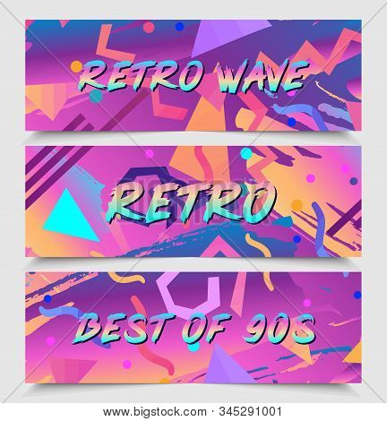 Retro Futurism Flyer Set. Vector Futuristic Synth Wave Illustration. 80s Retro Poster Background. Go