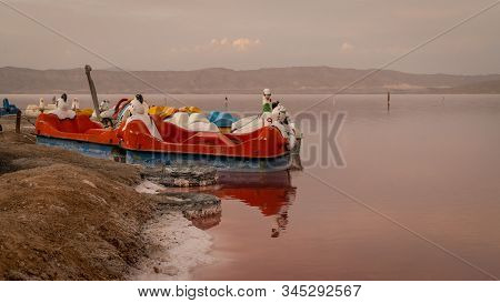 Mahorloo, Shiraz, Iran - May 2019: Abandoned Pedal Boats By The Maharloo Pink Lake