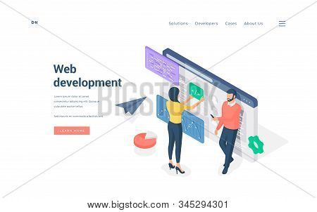 Programmers Developing Web Software Together Isometric Vector Illustration.