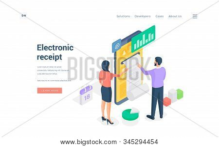People Receiving Electronic Receipt After Transaction Isometric Vector Illustration.