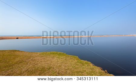 Scenic River Large Lagoon Waters Expanse Next To Beach Ocean Sea Horizon Panoramic Landscape