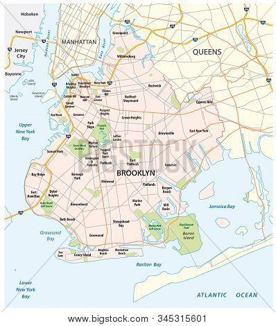 Map Of The Roads And Neighborhoods Of New York Borough Brooklyn