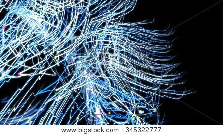 Neon Glowing Twisted Cosmic Blue Tint Lines On The Surface Of The Planet. Beautiful Swirls, Bright T