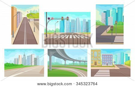 Urban Roads And Motorways Vector Illustrations Set