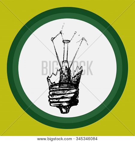 Hand-drawn Figure, Isolated Icon On A White Background. Proper Use Of Electricity. The Light Bulb Ex