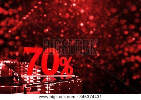 70 Percent Discount With Red Bokeh Background. Discounts In The Shopping Center. Seasonal Sale, Blac