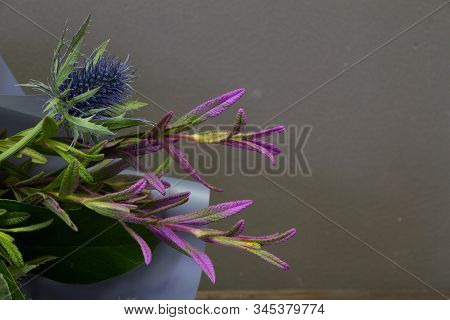 Detail Closeup Of Original Bouquet In Vintage Style On A Dark Background, Selective Focus