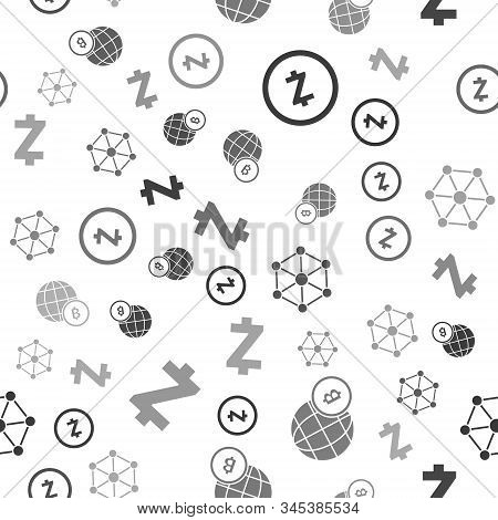 Set Cryptocurrency Coin Zcash Zec, Globe And Cryptocurrency Coin Bitcoin, Blockchain Technology And 