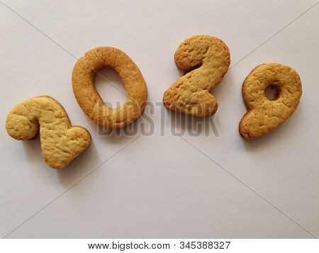 Baked Biscuit That Form The Number 2029, Background For Celebration And Events