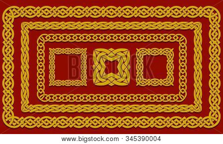 Set Of Interwoven Frames And Square Elements In Ethnic Style. Chinese, Asian Or Celtic Pattern Of In