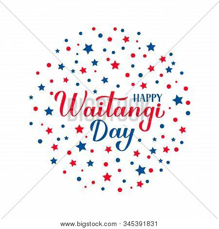 Happy Waitangi Day Calligraphy Hand Lettering Isolated On White. New Zealand Holiday Greeting Card. 