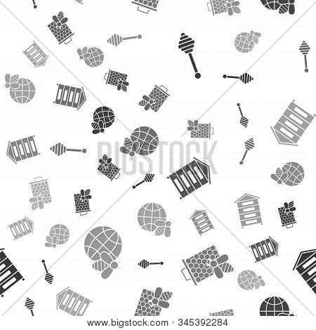 Set Honey Dipper Stick, Bee And Honeycomb, Hive For Bees And Honeycomb Map Of The World And Bee On S