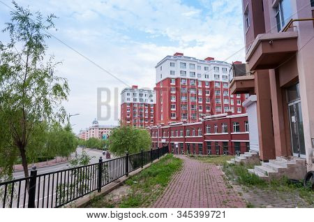 China, Heihe, July 2019: Residential District, Streets Of The Chinese City Of Heihe In The Summer