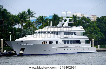 Fort Lauderdale, Florida, U.s.a - January 3, 2020 - A White Multi-million Dollar Luxury Boat On The 