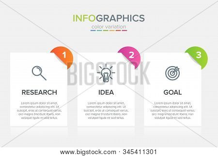 Concept Of Arrow Business Model With 3 Successive Steps. Three Colorful Design Elements. Timeline De