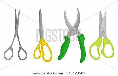 Pairs Of Scissors Isolated On White Background Vector Set