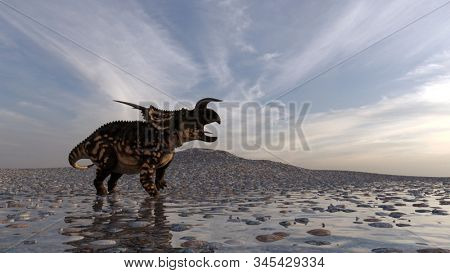 3d rendering of the roaring scared einiosaurus dinosaur