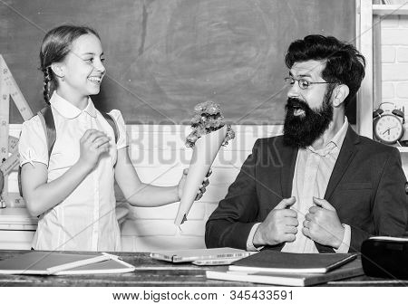 Back To School. Happy Teachers Day. Knowledge Day Is 1 September. Teachers Day. Daugghter And Father