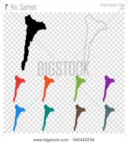 Ko Samet High Detailed Map. Isolated Black Island Outline. Vector Illustration.