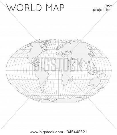 World Map. Globe In Mcbryde-thomas Flat-polar Quartic Projection, With Graticule Lines Style. Outlin