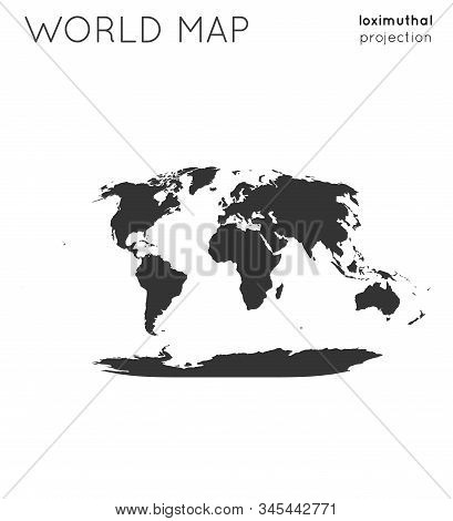 World Map. Globe In Loximuthal Projection, Plain Style. Modern Vector Illustration.