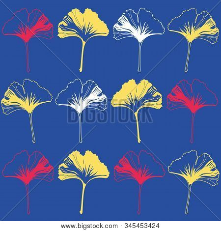 Vector Seamless Pattern Ginko Wax With Yellow, White, Red Ginkgo Leaves